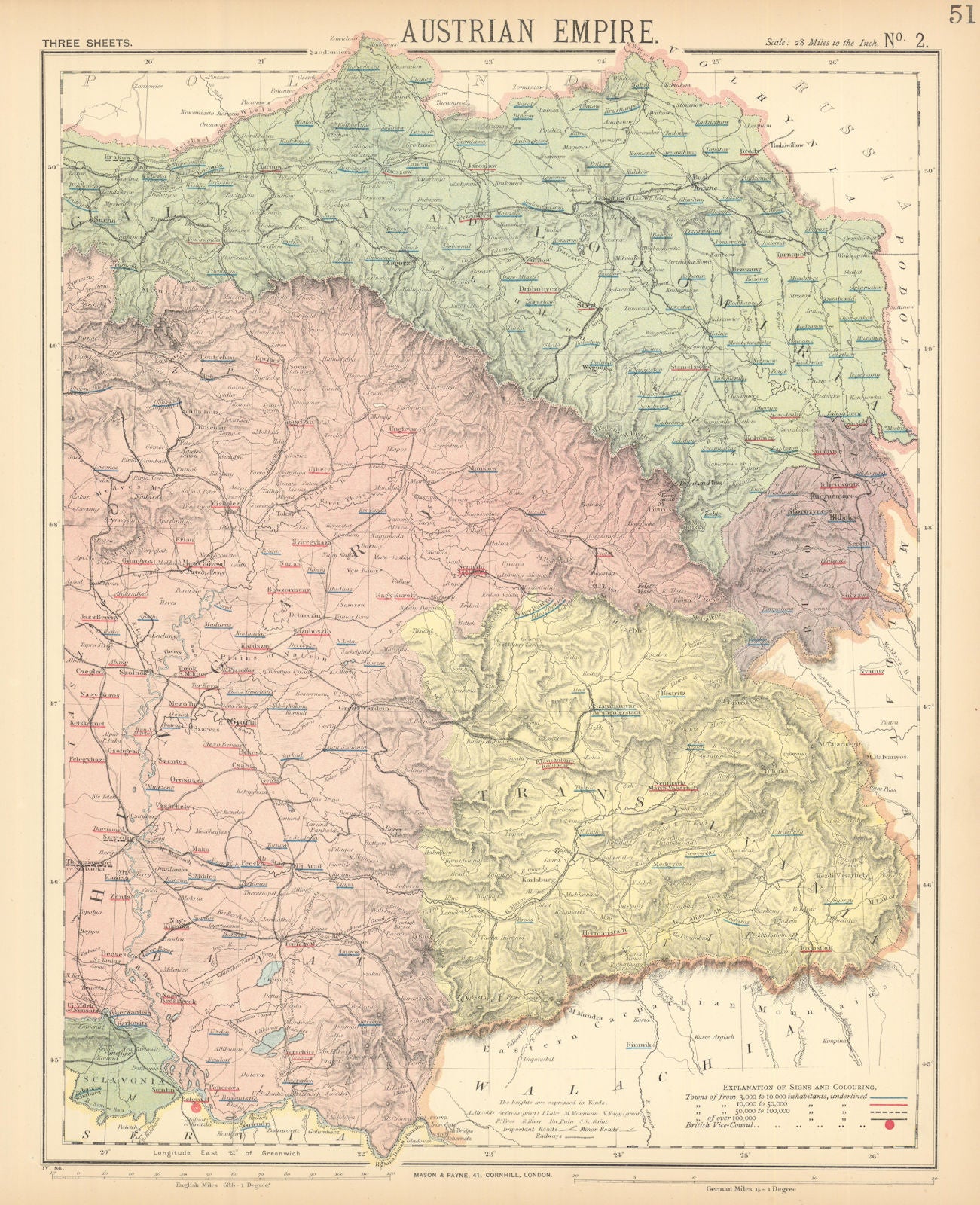 AUSTRIAN EMPIRE.Galizia Eastern Hungary Transylvania Galicia. LETTS 1892 map